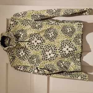 COLUMBIA Fleece shirt half zip Women's medium with geometric green floral design